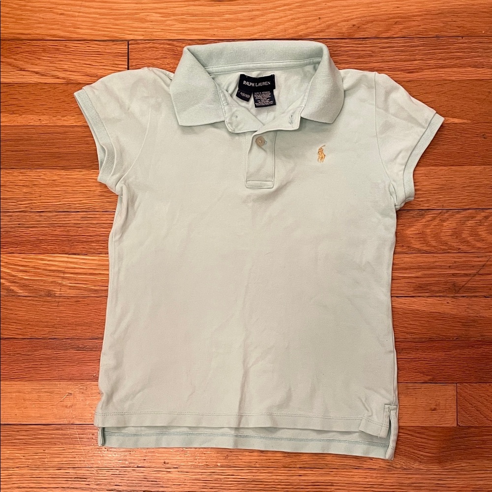 RALPH LAUREN Girls Preppy Coastal Collared Polo Shirt - Soft Pastel Mint Green
